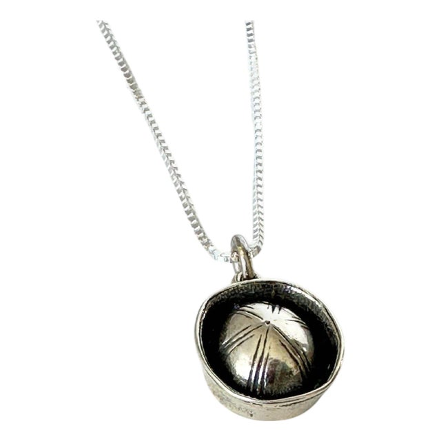 Mid 20th Century American Navy Sailor Cap Vintage Sterling Silver Charm on New 18 Inch Sterling Silver Chain Necklace For Sale