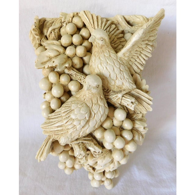 Hollywood Regency Pair Ornate Ivory Bird Berries Foliage Curtain Draperies Rod Pole Holders For Sale - Image 3 of 10