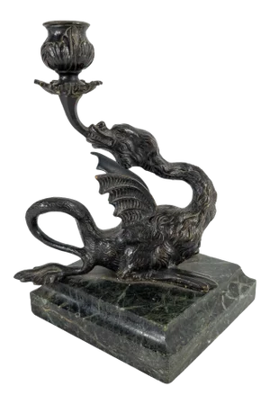 Late 19th Century Italian Grand Tour Bronze Dragon Candlestick Holder