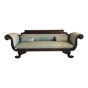 19th Century Blue American Empire Mahogany Sofa