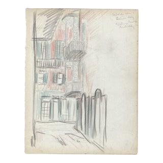 1940s Grace Spongberg New Orleans French Quarter Drawing For Sale