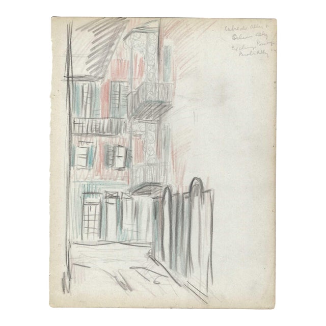 1940s Grace Spongberg New Orleans French Quarter Drawing For Sale
