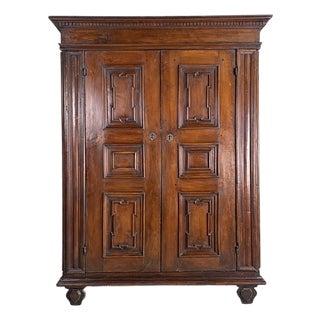 Antique Baroque Wood Wardrobe with Doors, 1700s For Sale