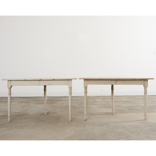 Pair of Swedish Gustavian Style Painted Pine Demilune Consoles For Sale - Image 12 of 12