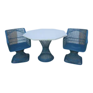 Vintage Russell Woodard Spun Fiberglass Mid Century Blue Patio Table & 2 Chairs