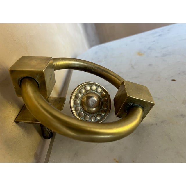 Vintage French Brass Door Knocker With Antique Backplate For Sale In San Francisco - Image 6 of 10