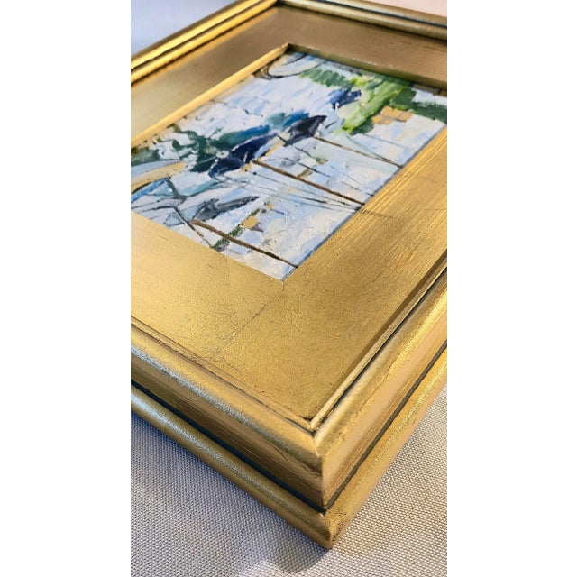 Blue Framed Original Painting ‘Sailboats on the Seine’ For Sale - Image 8 of 8