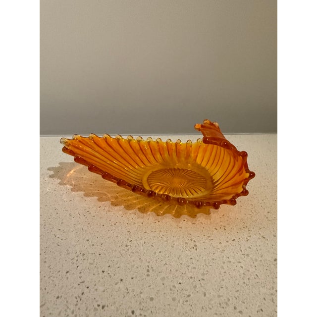 Vintage 1970s Amber Glass Peacock Decorative Bowl For Sale - Image 4 of 7