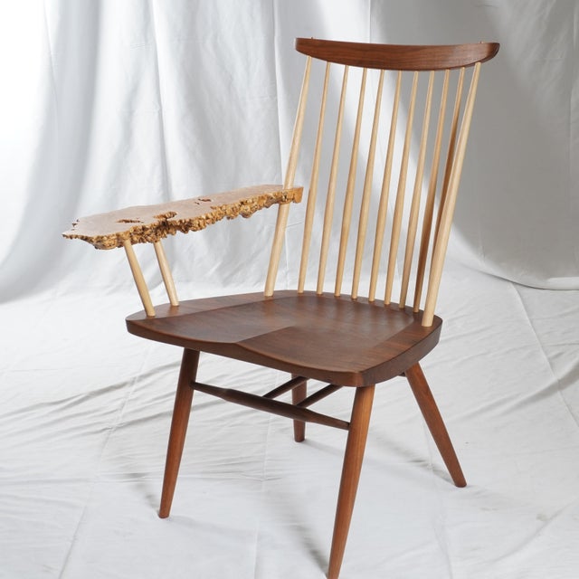 Contemporary George & Mira Nakashima Burl Slab Arm Lounge Chair, Signed & Dated For Sale - Image 3 of 18