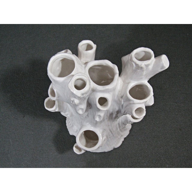 White White Ceramic Faux Bois Tree Trunk Tulipiere Vase With 18 Openings Centerpiece For Sale - Image 8 of 10
