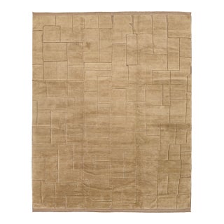 Modern Moroccan Style Geometric Wool Area Rug in Warm Camel Neutral For Sale