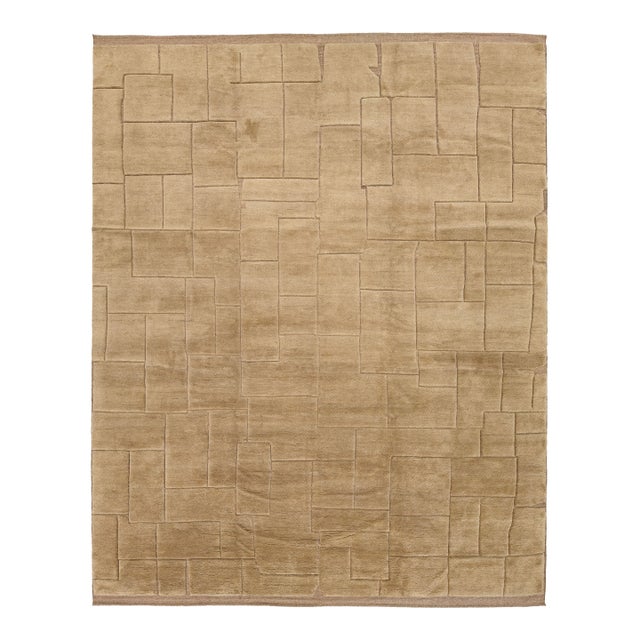Modern Moroccan Style Geometric Wool Area Rug in Warm Camel Neutral For Sale