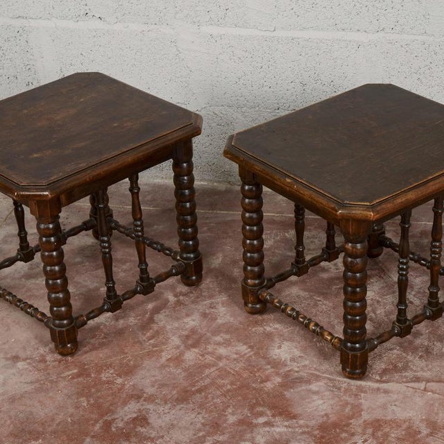 Brown Carved and Turned Wooden Stools, 1800s, Set of 2 For Sale - Image 8 of 11
