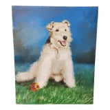 Vintage 1970s Terrier Dog Portrait Painting For Sale