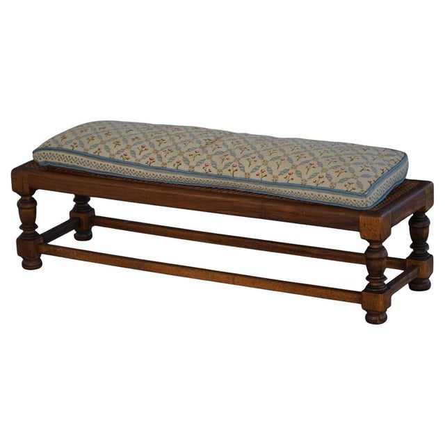 Danish Oak Ottoman with Hand-Embroidered Cushion and Cane Seat, 1940s For Sale - Image 18 of 18