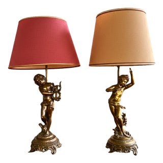 French Gilt Bronze Putti Lamps by Aug. Moreau, 1890s, Set of 2 For Sale