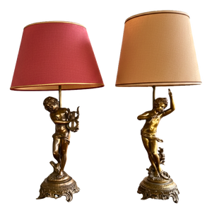 French Gilt Bronze Putti Lamps by Aug. Moreau, 1890s, Set of 2