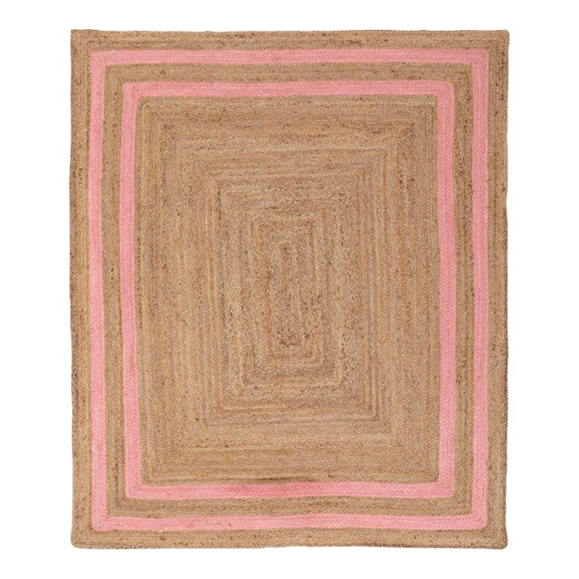5' x 7' Pink Border Rectangle Jute Handmade Rug For Sale