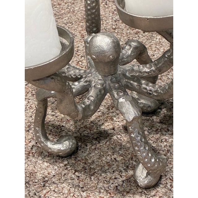 Silver-Finished Cast Metal Octopus Candelabra / Pillar Candle Holder. For Sale In New York - Image 6 of 9