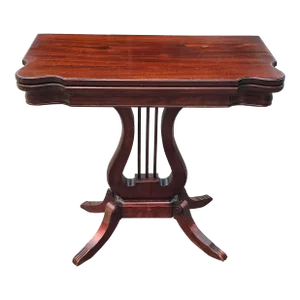 Late 19th Century Lyre Base Mahogany Fold Top Card Table Game Table