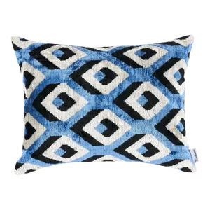 Schumacher Mersin Silk Velvet 20" Lumbar Pillow in Blue & Black