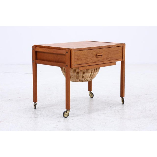 Mid-Century Danish Teak Sewing Box on Wheels, 1960s For Sale - Image 13 of 15