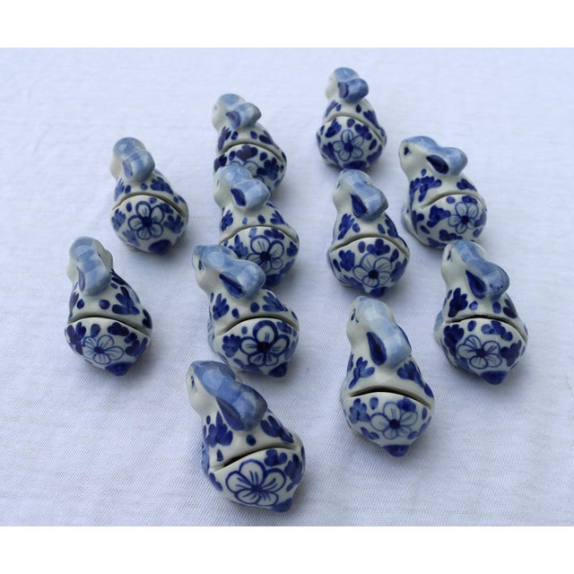 Vintage Delft Blue and White Bunny Rabbit Ceramic Place Card Holders-Set of 11 For Sale In Cincinnati - Image 6 of 15