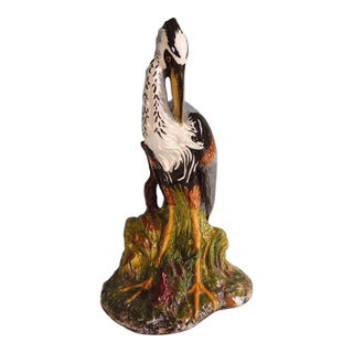 Large Hand Painted Porcelain Heron Bird For Sale