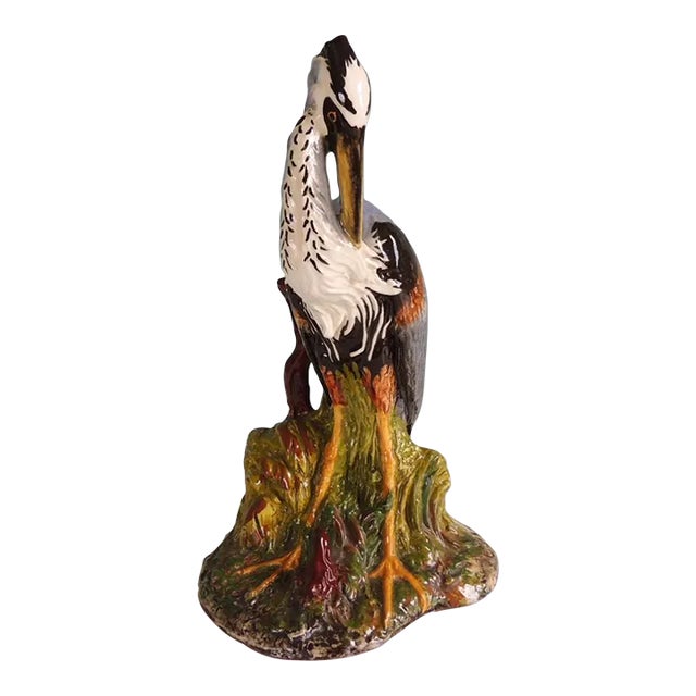 Large Hand Painted Porcelain Heron Bird For Sale