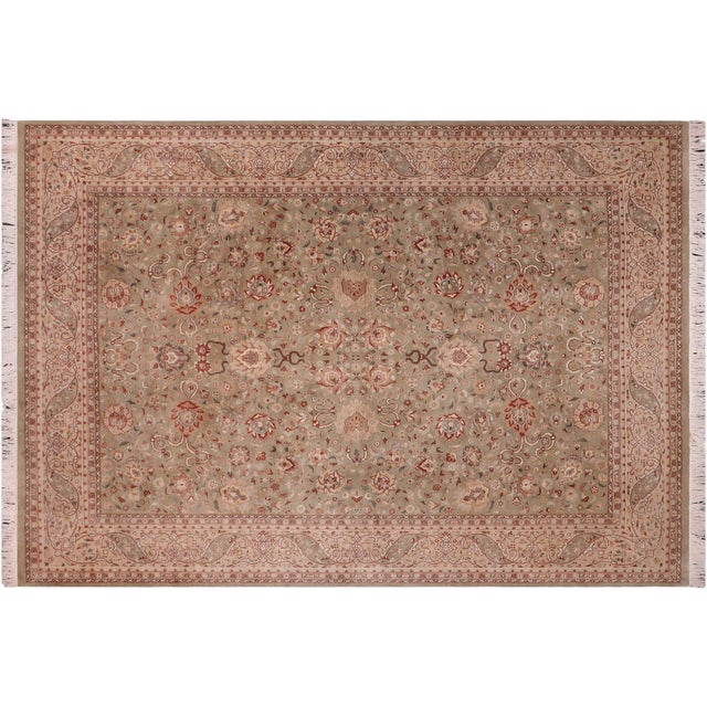 Beige Floral Pak-Persian Green/Beige Wool Rug - 9'0'' X 12'0'' For Sale - Image 8 of 9