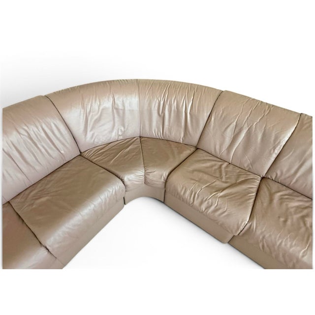 1990s Postmodern Soft Mauve Pink Leather Center Sectional Sofa Styled After Salotti for Natuzzi Wilma Sofa - 4 Piece For Sale In Dallas - Image 6 of 12