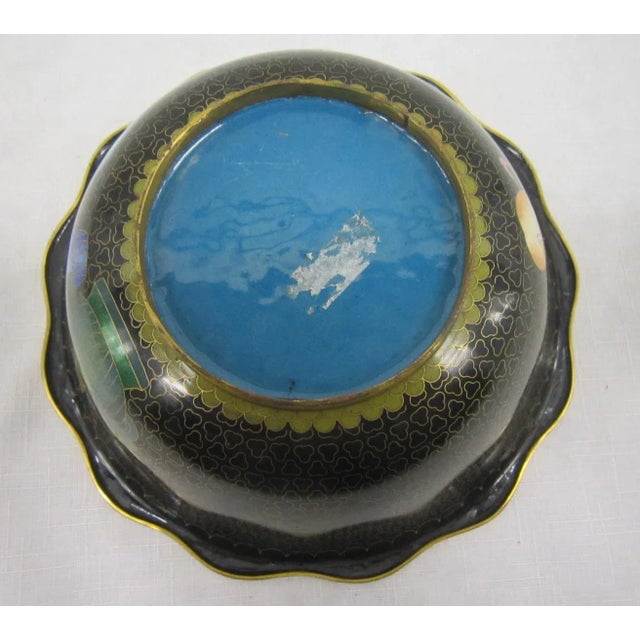 Navy Blue 1920's Vintage Chinese Cloisonne Bowl For Sale - Image 8 of 9