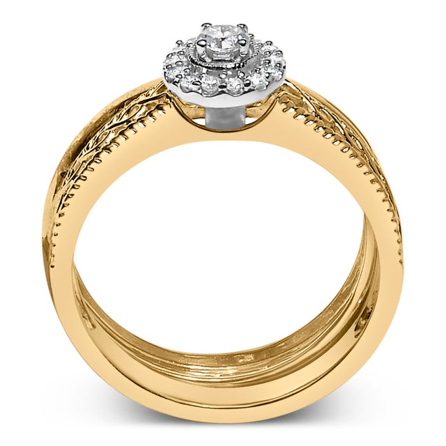Haus of Brilliance 14K Yellow Gold Plated .925 Sterling Silver 1/5 Cttw Diamond Halo Engagement Ring and Wedding Band Set (I-J Color, I3 Clarity) - Size 7 For Sale - Image 4 of 6
