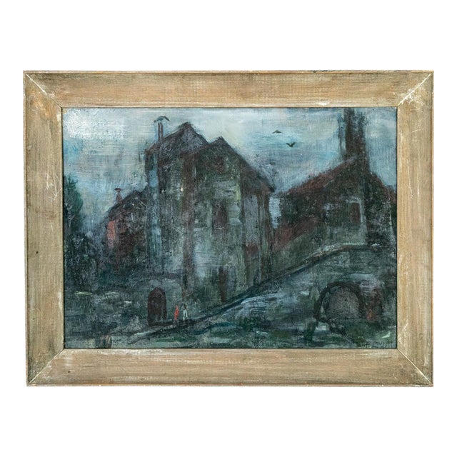 1936 Gordon McCouch Deserted Houses Modernist Landscape Oil on Board For Sale