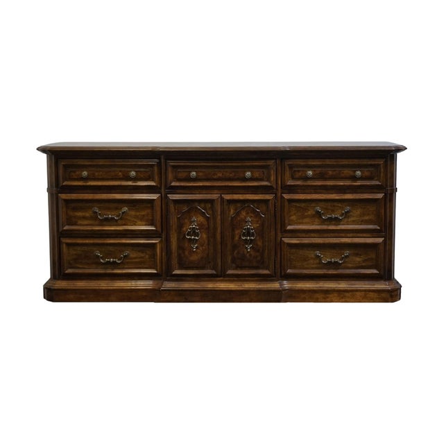 Stanley Furniture Solid Walnut Italian Provincial 74" Triple Door Dresser For Sale - Image 11 of 15