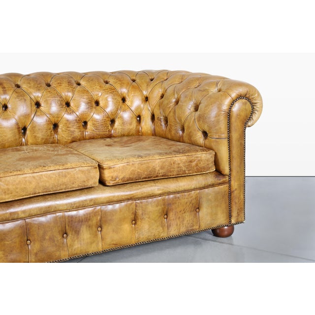 Vintage English Leather Chesterfield Sofa For Sale - Image 4 of 11