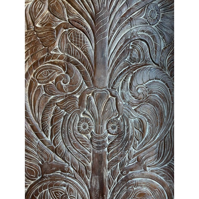 1920s Kalpavriksha Tree of Life Carved Wood Door – Vintage Sliding Barn Door Wall Panel 84x36 For Sale - Image 5 of 6