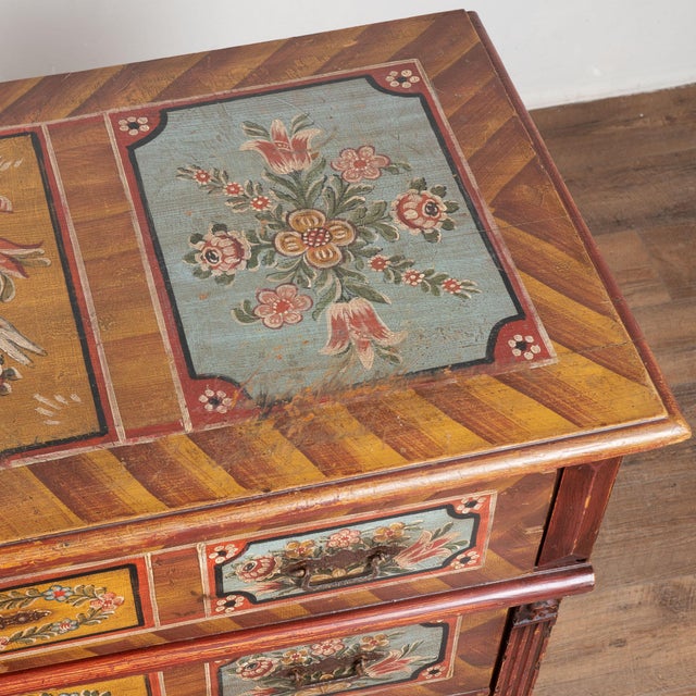 19th Century Original Hand Painted Large Pine Chest of Three Drawers From Hungary For Sale - Image 9 of 16