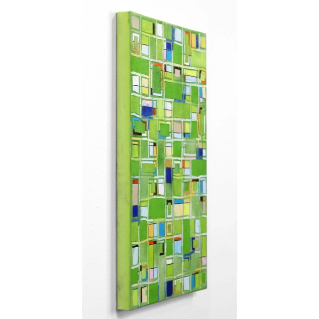 Little Pattern Green - Original Green Abstract Oil Painting on Canvas Textural Geometric Artwork by Petra Rös-Nickel For Sale In Los Angeles - Image 6 of 9