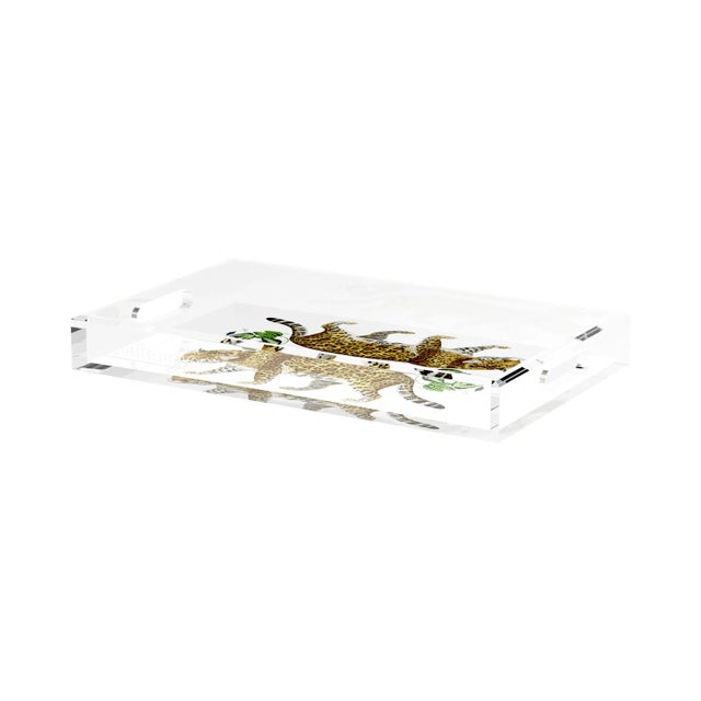 2020s Leopard Seeing Double White Acrylic Rectangle Decorative Tray, Medium For Sale - Image 5 of 9