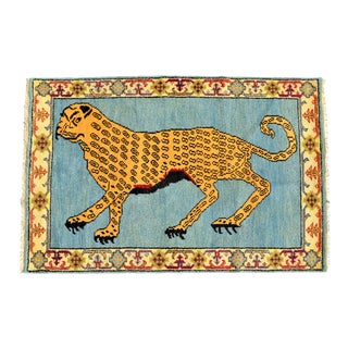 Vintage Turkish Leopard Hunting Design Rug- 4′ × 6′ For Sale