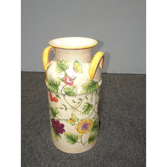 1990s French Country Yellow Floral Ceramic Milk Can / Umbrella Stand For Sale In Los Angeles - Image 6 of 10