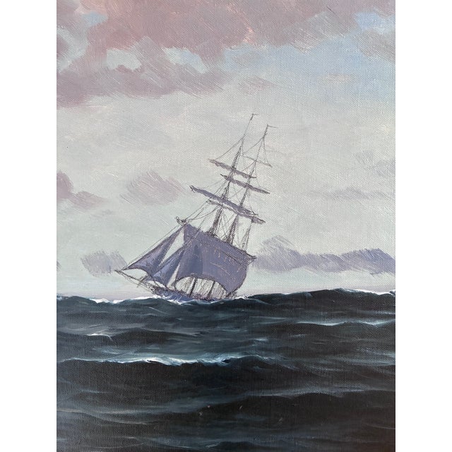 Vintage Original Seascape Oil Painting, Signed Sailing Ship Art For Sale - Image 6 of 14