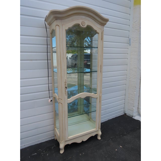 Ethan Allen French Tall Narrow Painted Curio China Display Cabinet Vitrine 6888 For Sale - Image 9 of 16