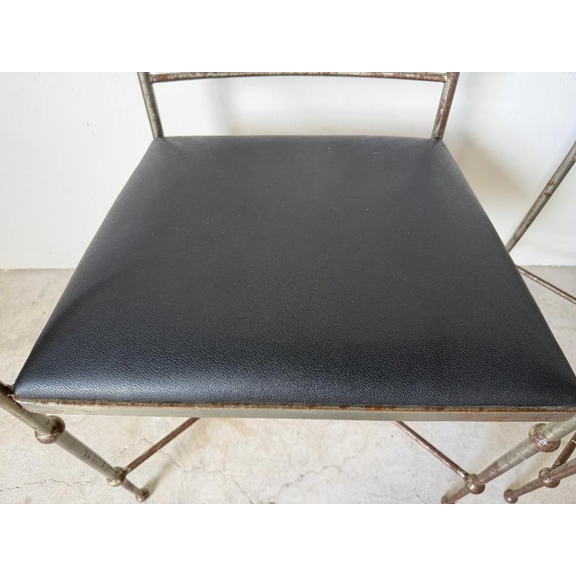 Vintage Alberto Orlandi Giacometti-Style Metal Armchairs With Black Leather Seats – Pair For Sale - Image 16 of 17