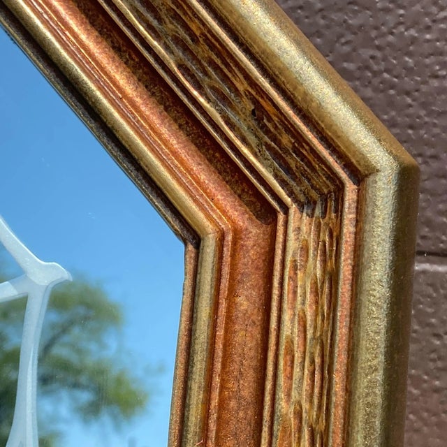 Wood Union City Mirror Co. Floral Etched Octagonal Wall Mirror For Sale - Image 7 of 13