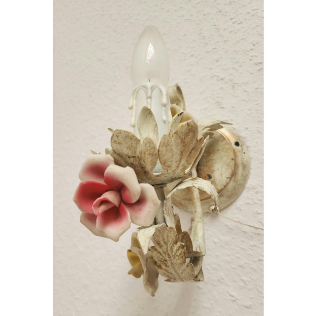 Vintage Wall Lamp with Floral Porcelain Elements, 1960s, Set of 2 For Sale - Image 16 of 18