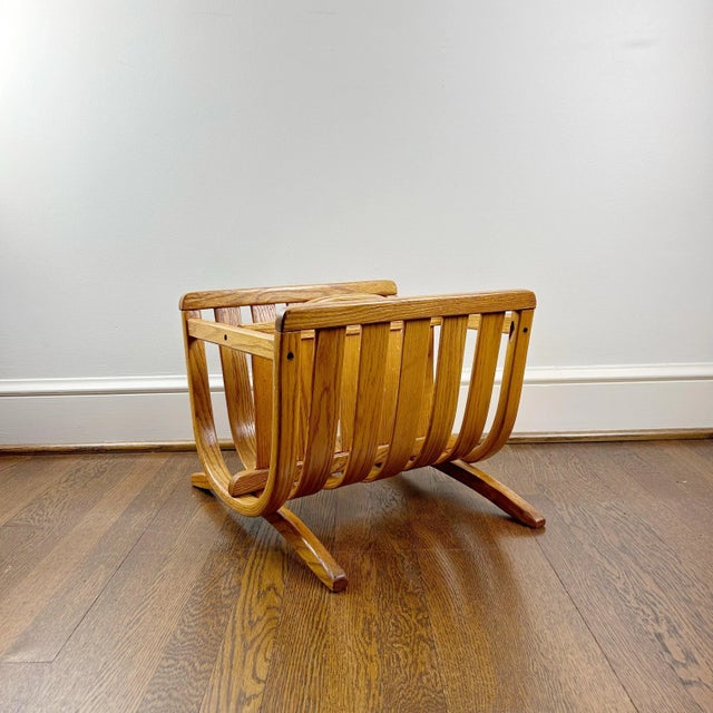 Beige Mid 20th Century Vintage Mid Century Modern Bentwood Honey Oak Magazine / Periodical Rack For Sale - Image 8 of 9