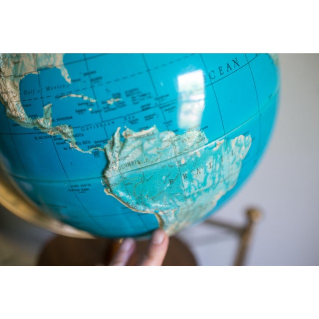 Wood Mid 20th Century Illuminated Topographic Globe — Ussr Cold War Era — Walnut Base — Brass Stand — Electric Light Globe For Sale - Image 7 of 8
