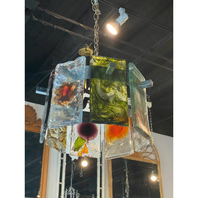 Transparent Vintage Mid Century Murano Mazzega Colorful Round Italian Glass Chandelier For Sale - Image 8 of 13